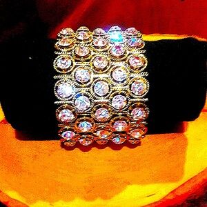 Crystal and Yellow Gold Evening Stretch Bracelet